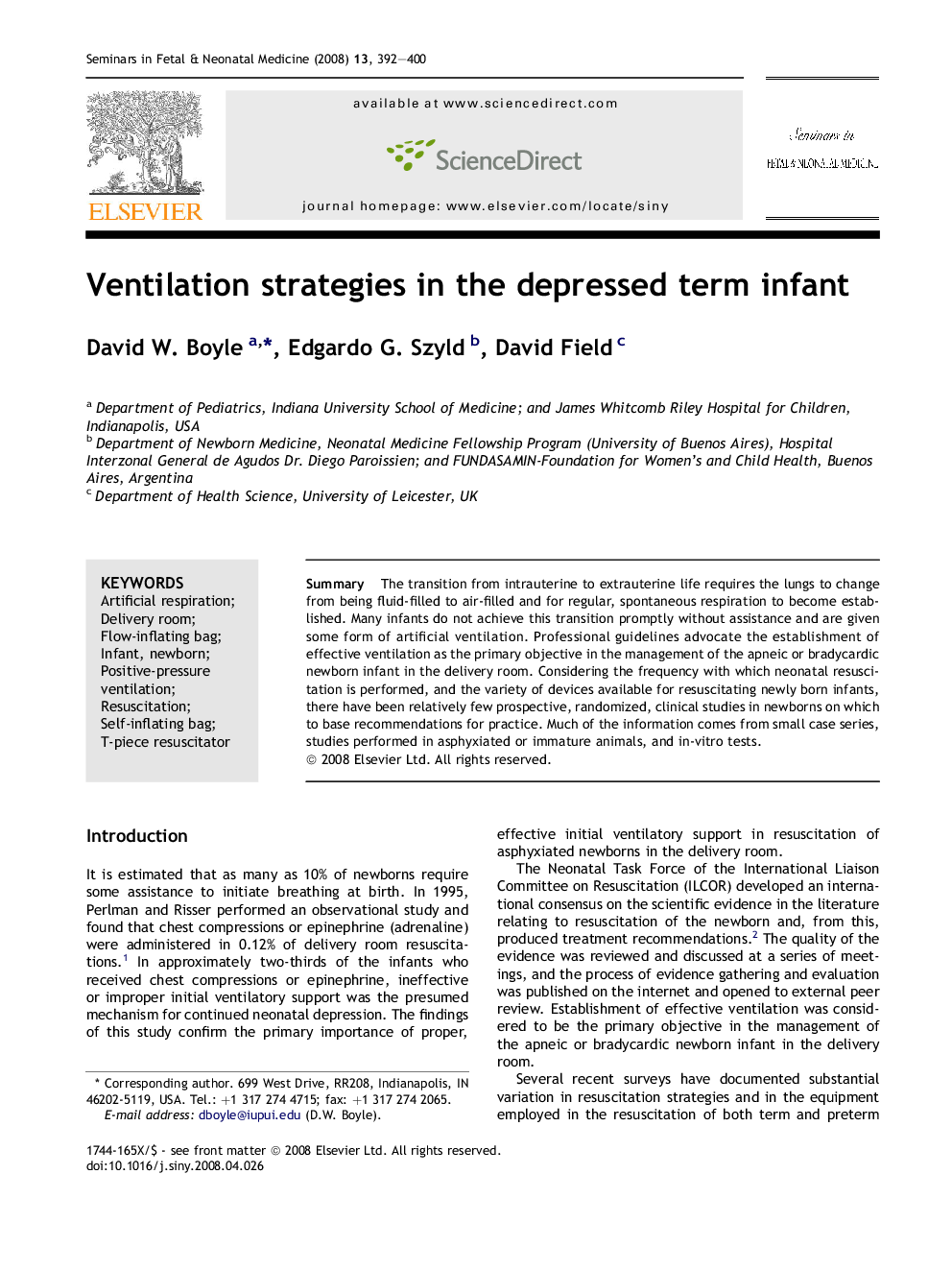 Ventilation strategies in the depressed term infant