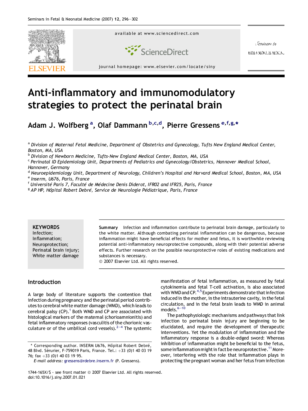 Anti-inflammatory and immunomodulatory strategies to protect the perinatal brain