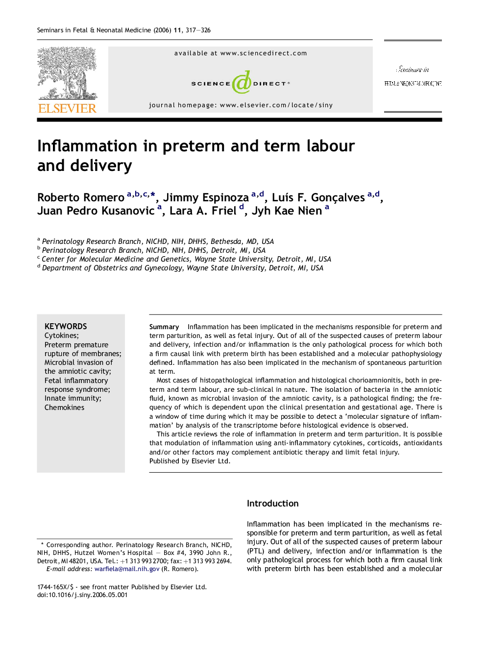 Inflammation in preterm and term labour and delivery