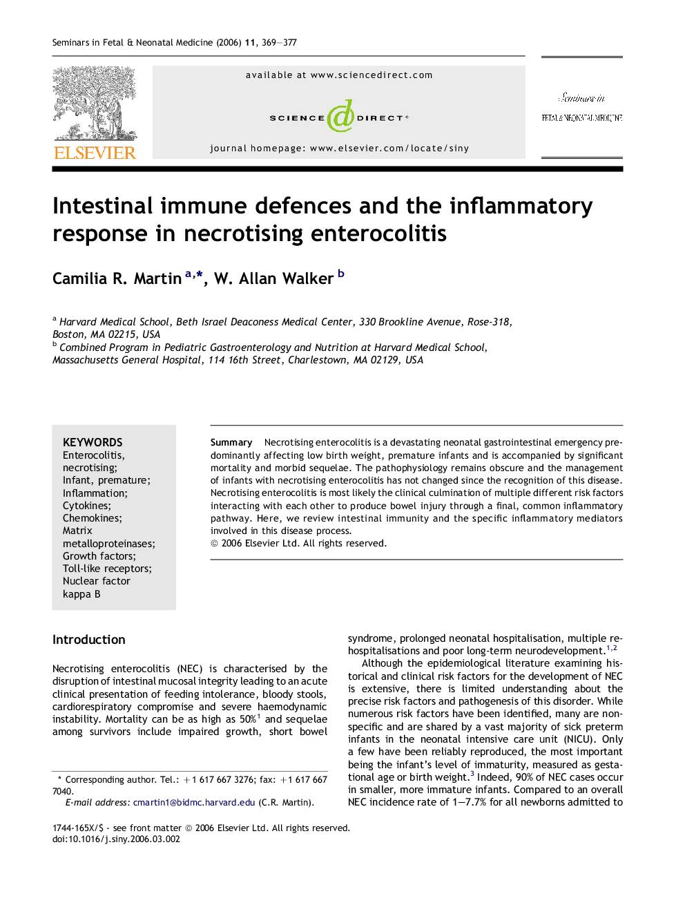 Intestinal immune defences and the inflammatory response in necrotising enterocolitis