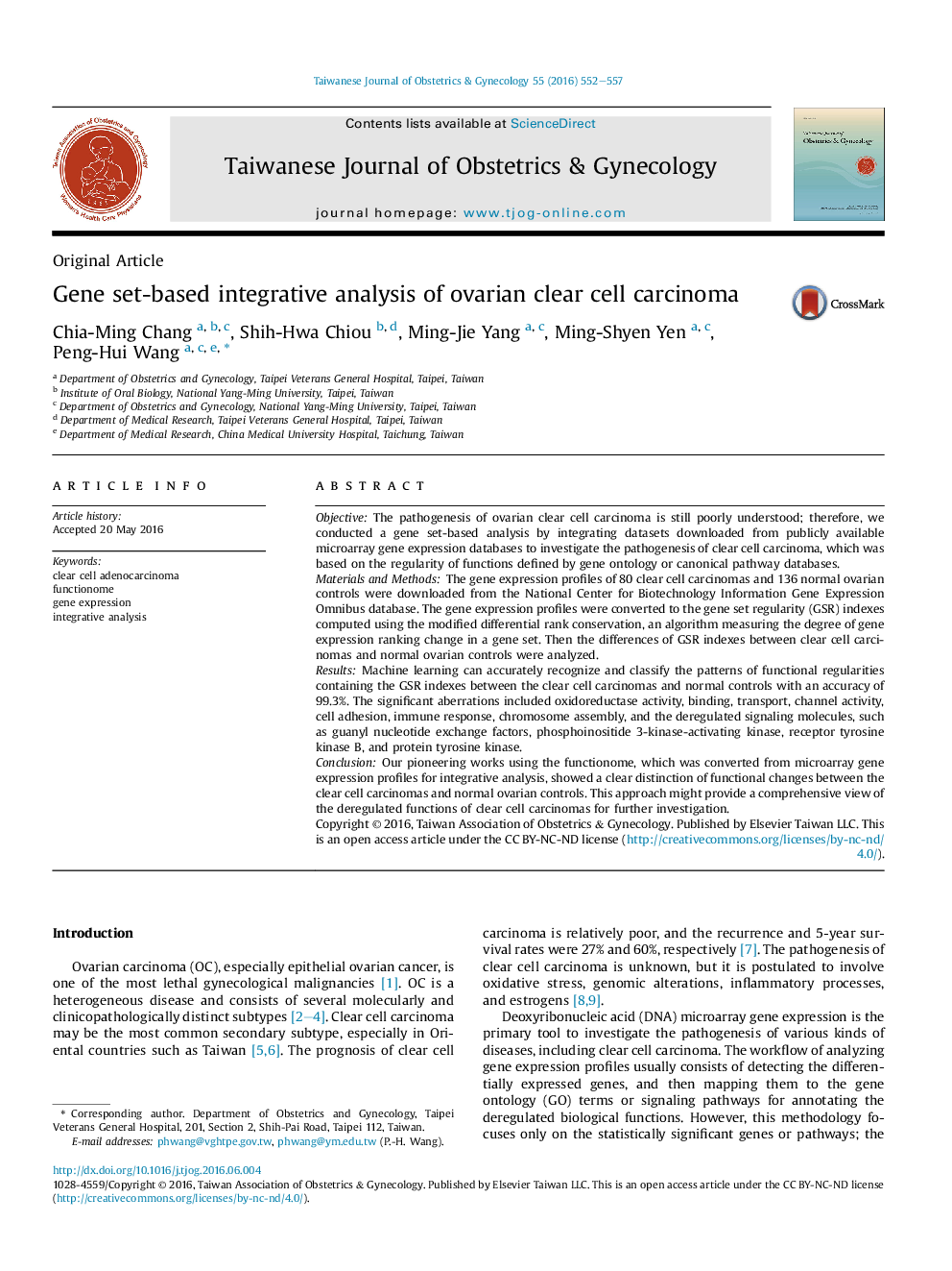 Gene set-based integrative analysis of ovarian clear cell carcinoma