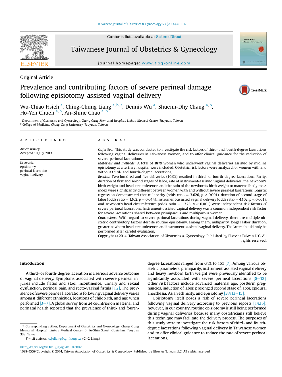 Prevalence and contributing factors of severe perineal damage following episiotomy-assisted vaginal delivery