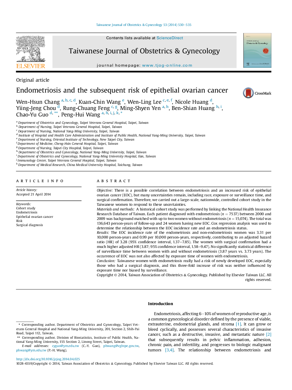 Endometriosis and the subsequent risk of epithelial ovarian cancer