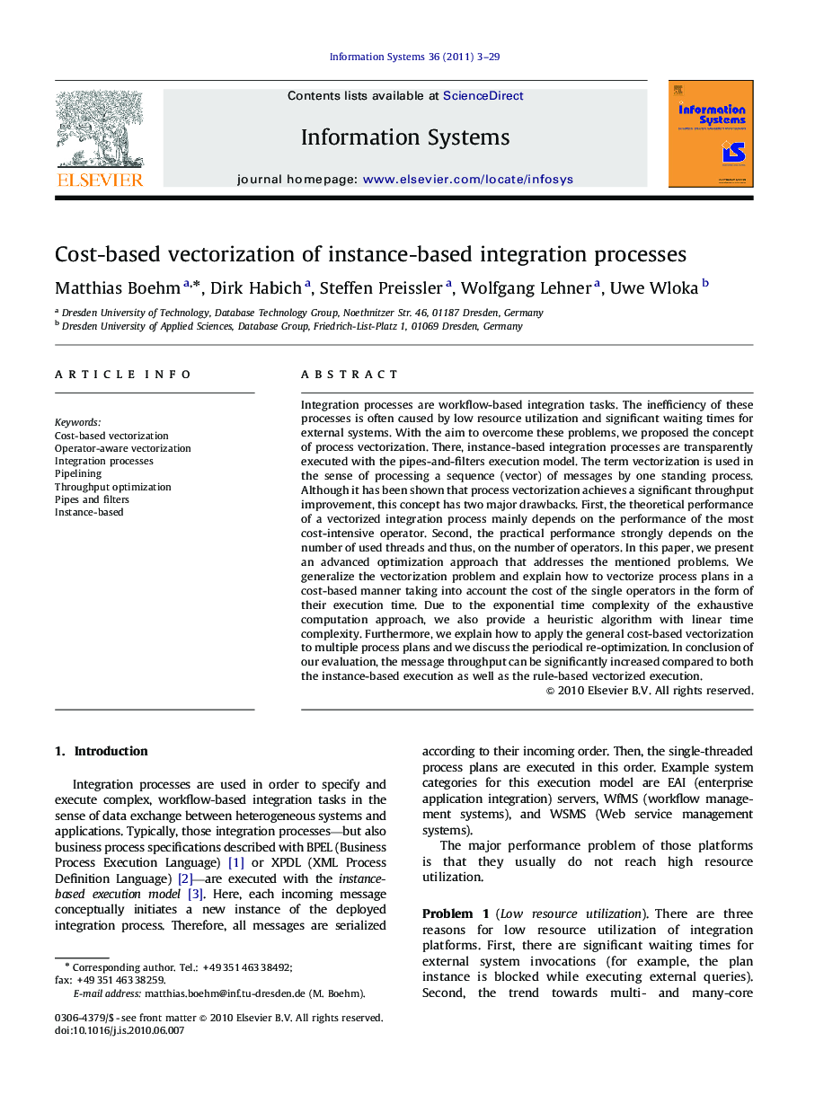 Cost-based vectorization of instance-based integration processes