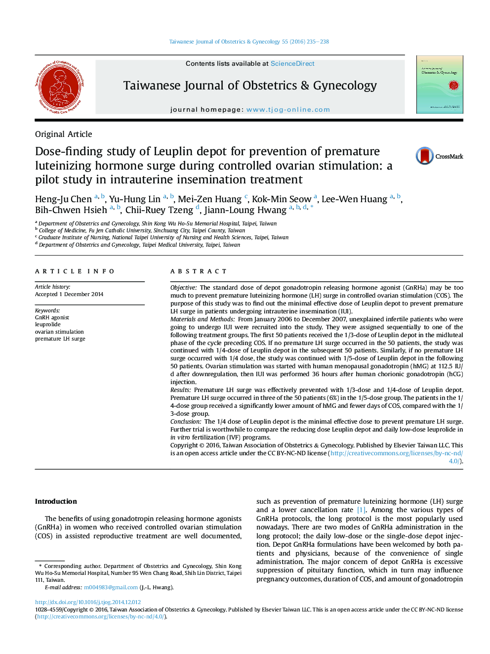 Dose-finding study of Leuplin depot for prevention of premature luteinizing hormone surge during controlled ovarian stimulation: a pilot study in intrauterine insemination treatment