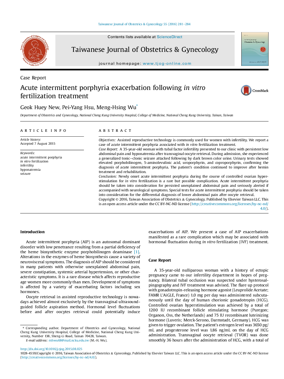 Acute intermittent porphyria exacerbation following in vitro fertilization treatment