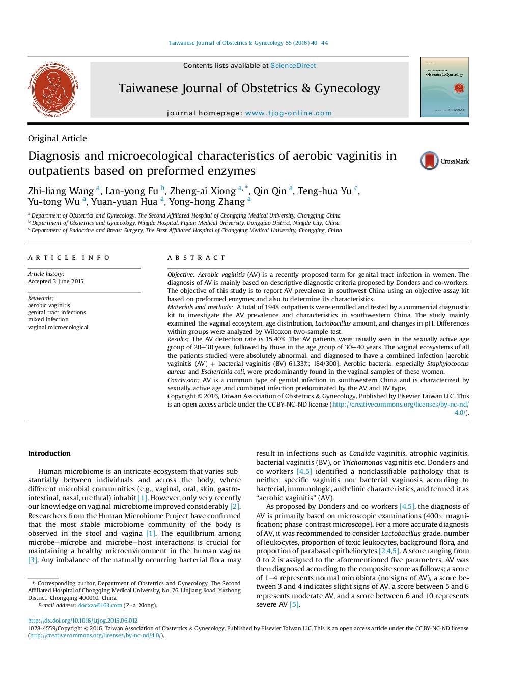 Diagnosis and microecological characteristics of aerobic vaginitis in outpatients based on preformed enzymes