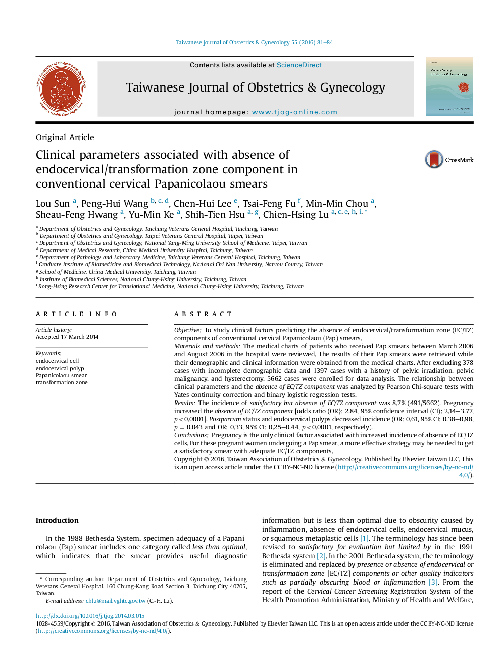 Clinical parameters associated with absence of endocervical/transformation zone component in conventional cervical Papanicolaou smears