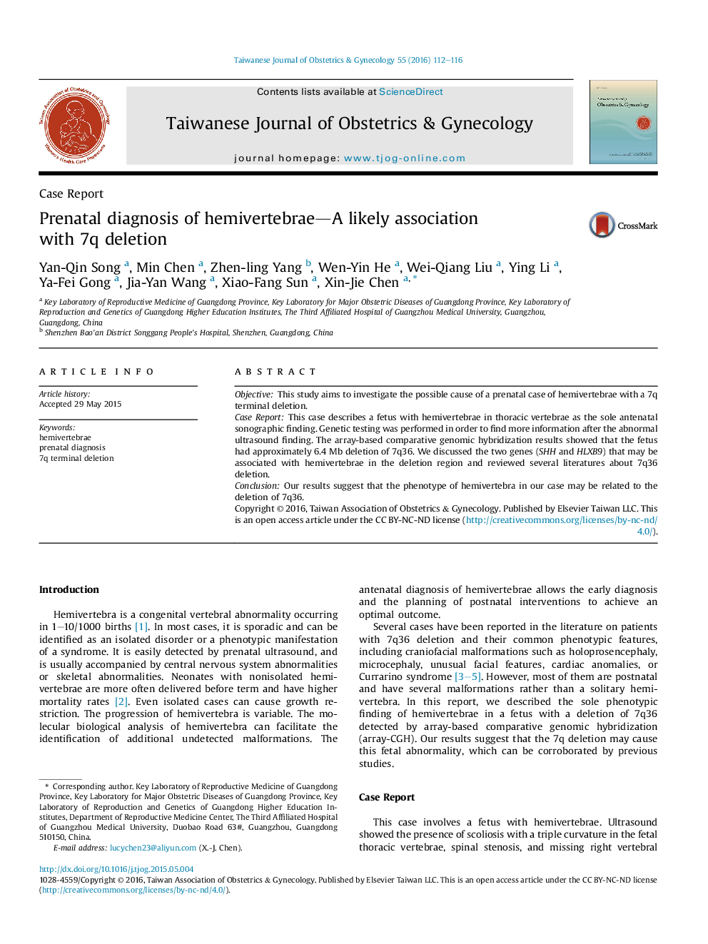 Prenatal diagnosis of hemivertebrae—A likely association with 7q deletion