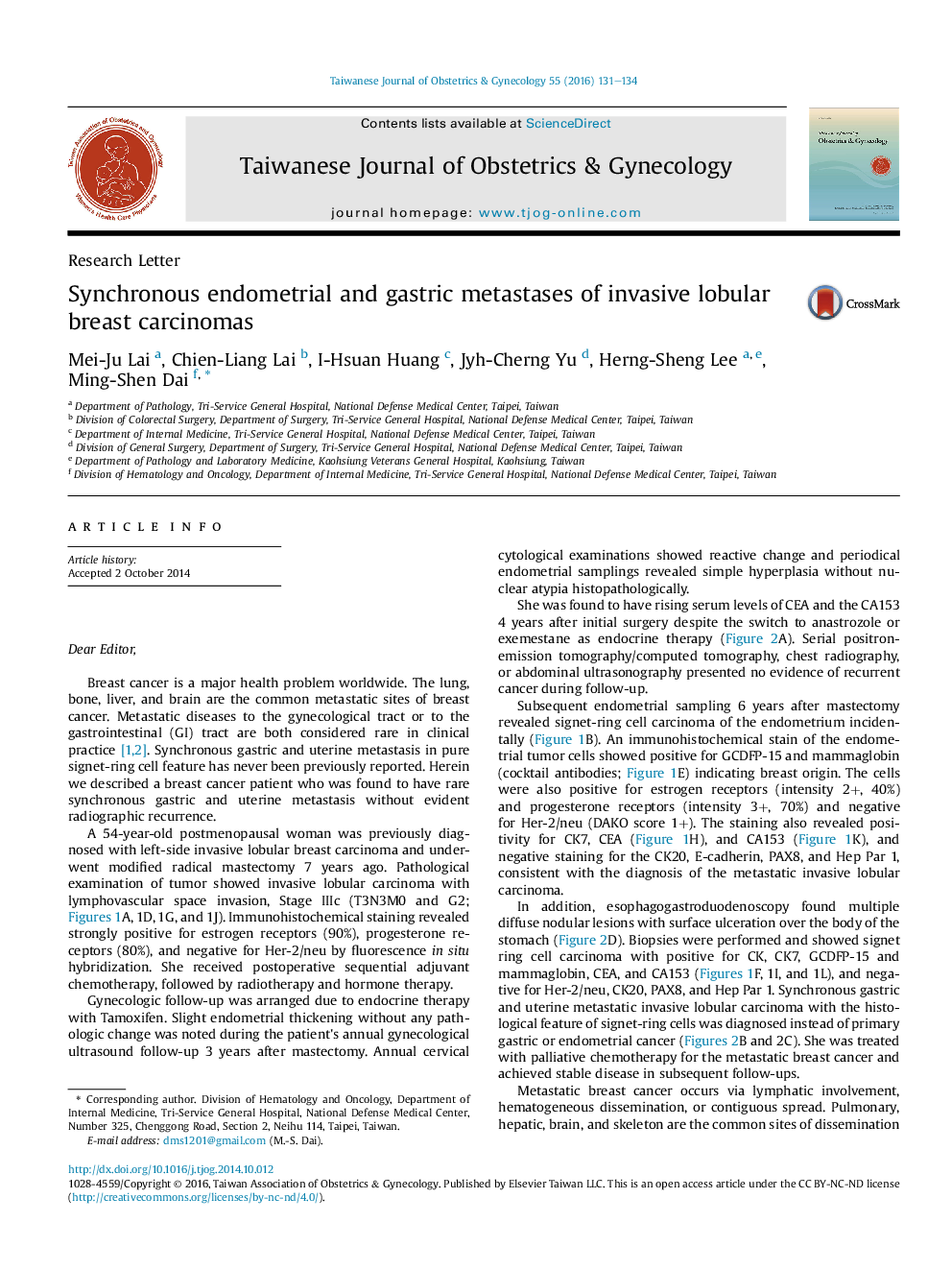 Synchronous endometrial and gastric metastases of invasive lobular breast carcinomas