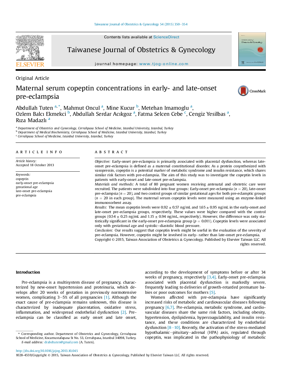 Maternal serum copeptin concentrations in early- and late-onset pre-eclampsia