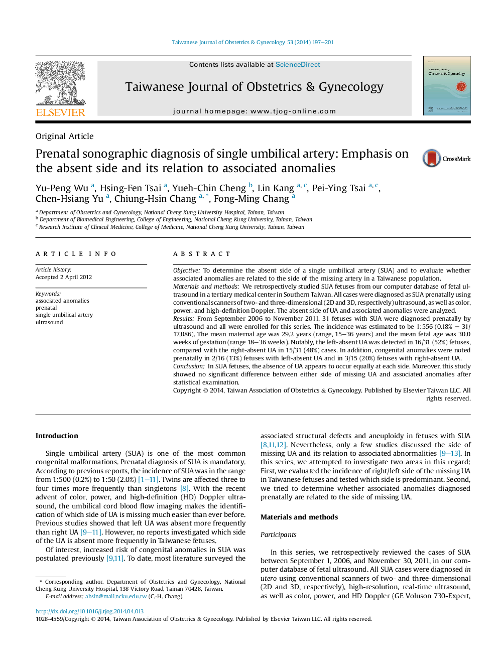 Prenatal sonographic diagnosis of single umbilical artery: Emphasis on the absent side and its relation to associated anomalies