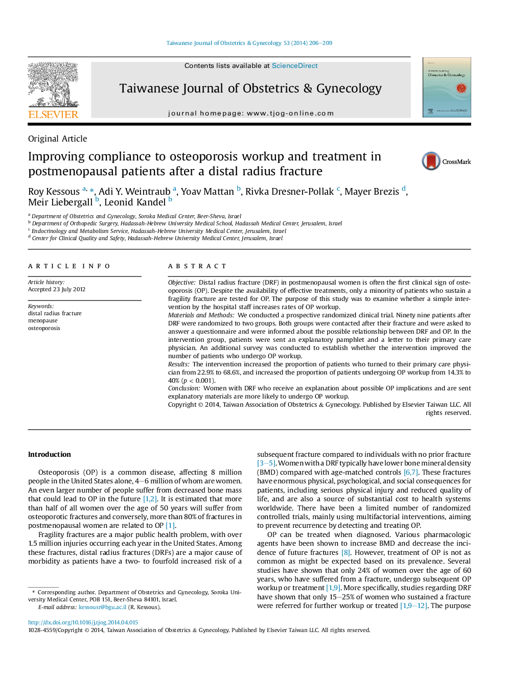 Improving compliance to osteoporosis workup and treatment in postmenopausal patients after a distal radius fracture