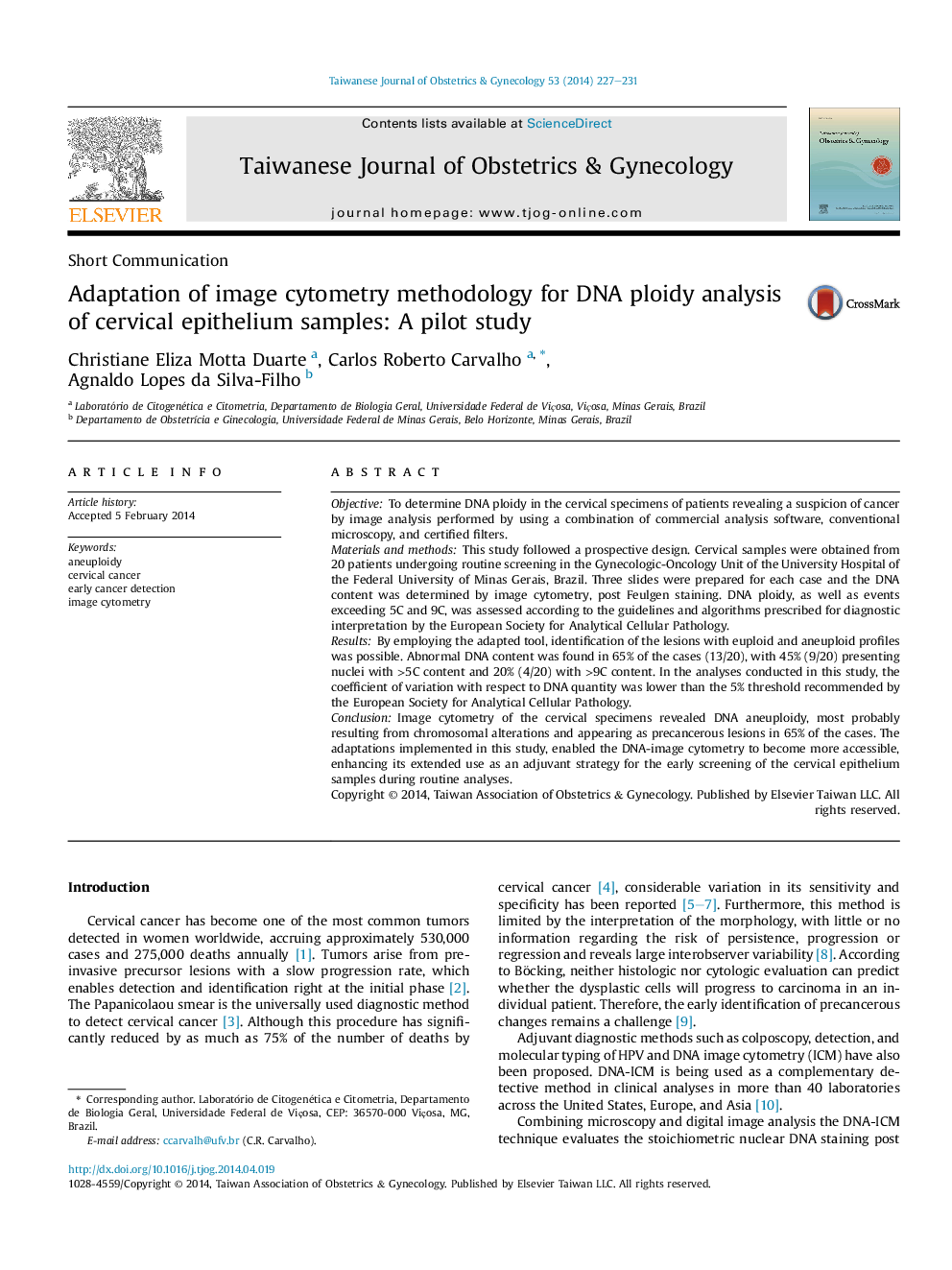 Adaptation of image cytometry methodology for DNA ploidy analysis of cervical epithelium samples: A pilot study