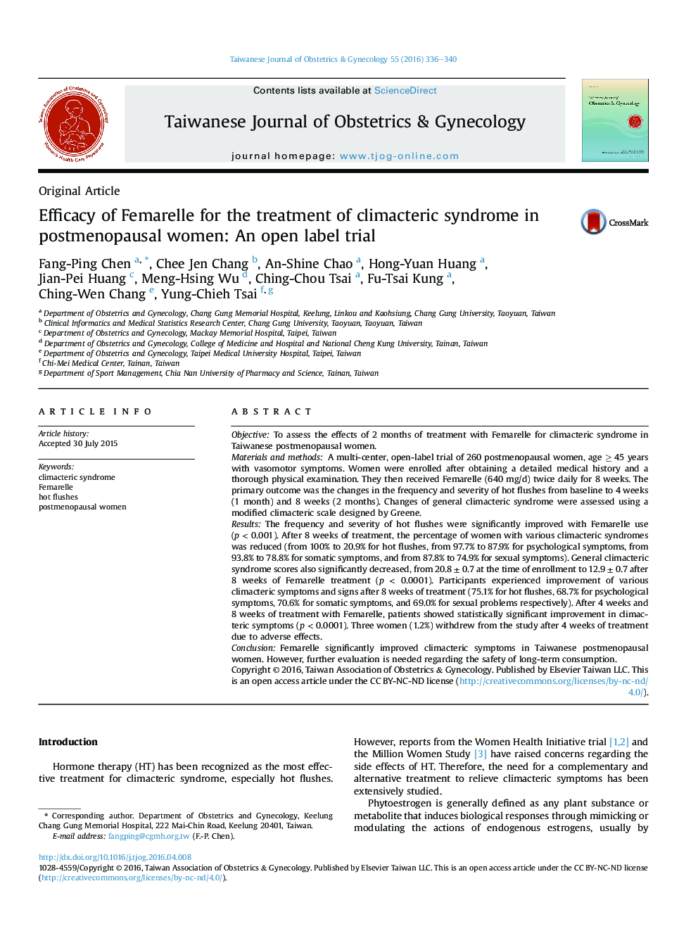 Efficacy of Femarelle for the treatment of climacteric syndrome in postmenopausal women: An open label trial