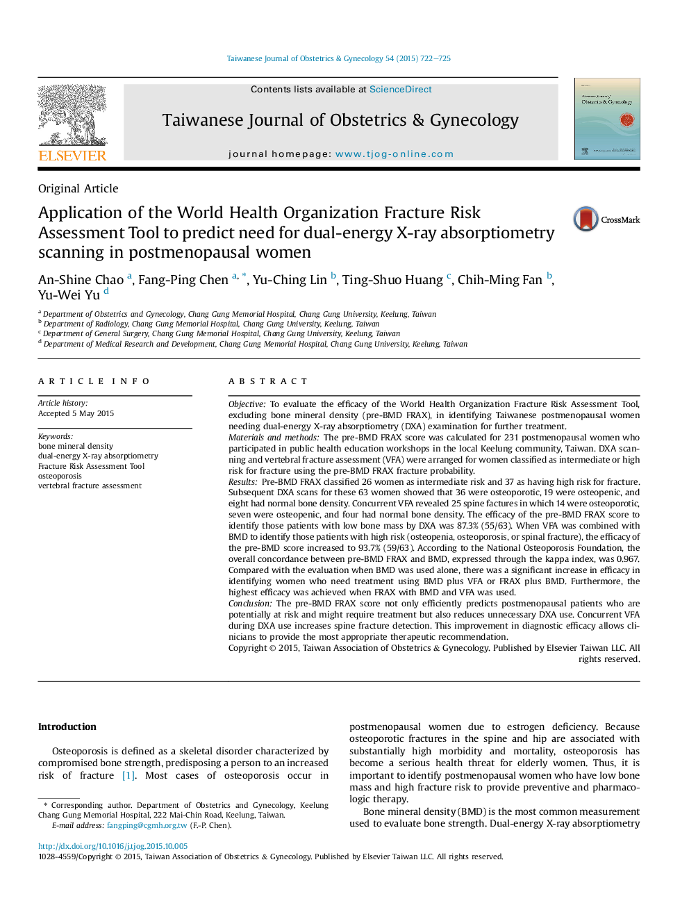 Application of the World Health Organization Fracture Risk Assessment Tool to predict need for dual-energy X-ray absorptiometry scanning in postmenopausal women