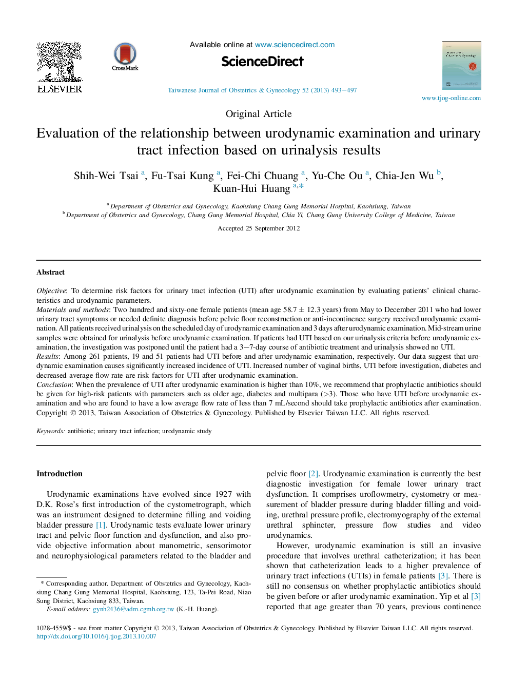 Evaluation of the relationship between urodynamic examination and urinary tract infection based on urinalysis results