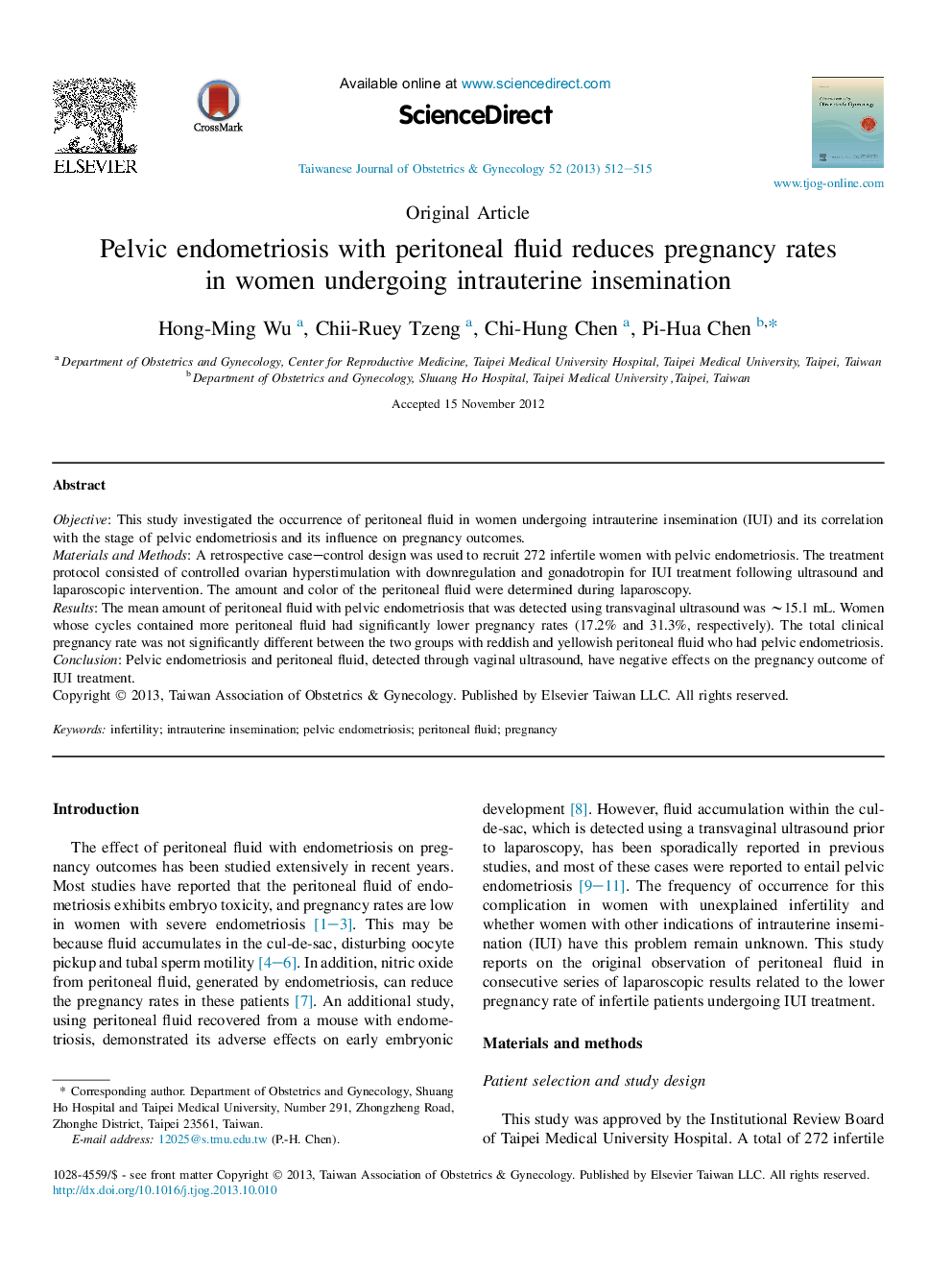 Pelvic endometriosis with peritoneal fluid reduces pregnancy rates in women undergoing intrauterine insemination