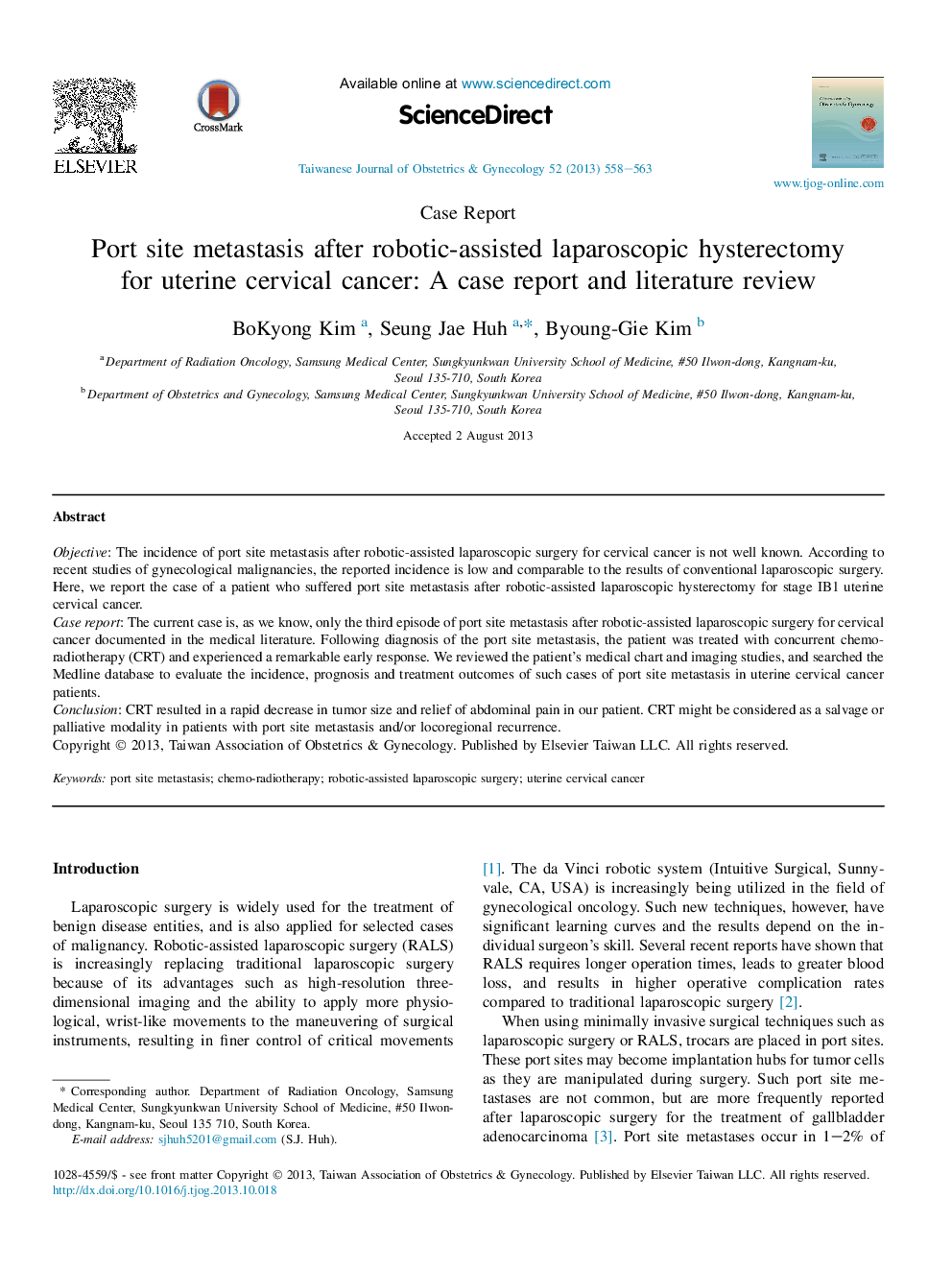 Port site metastasis after robotic-assisted laparoscopic hysterectomy for uterine cervical cancer: A case report and literature review