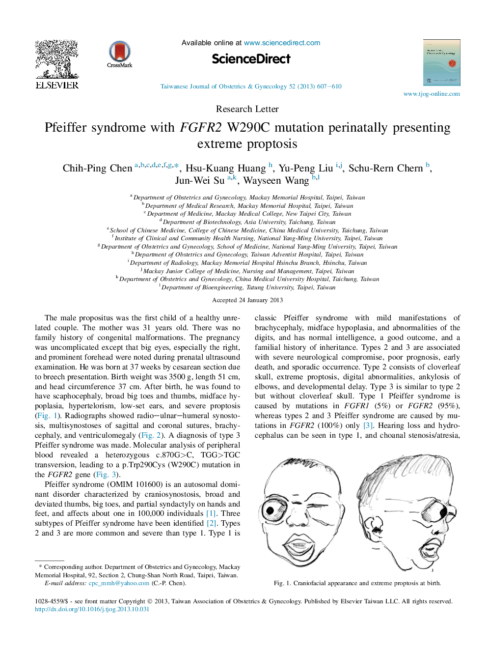 Pfeiffer syndrome with FGFR2 W290C mutation perinatally presenting extreme proptosis