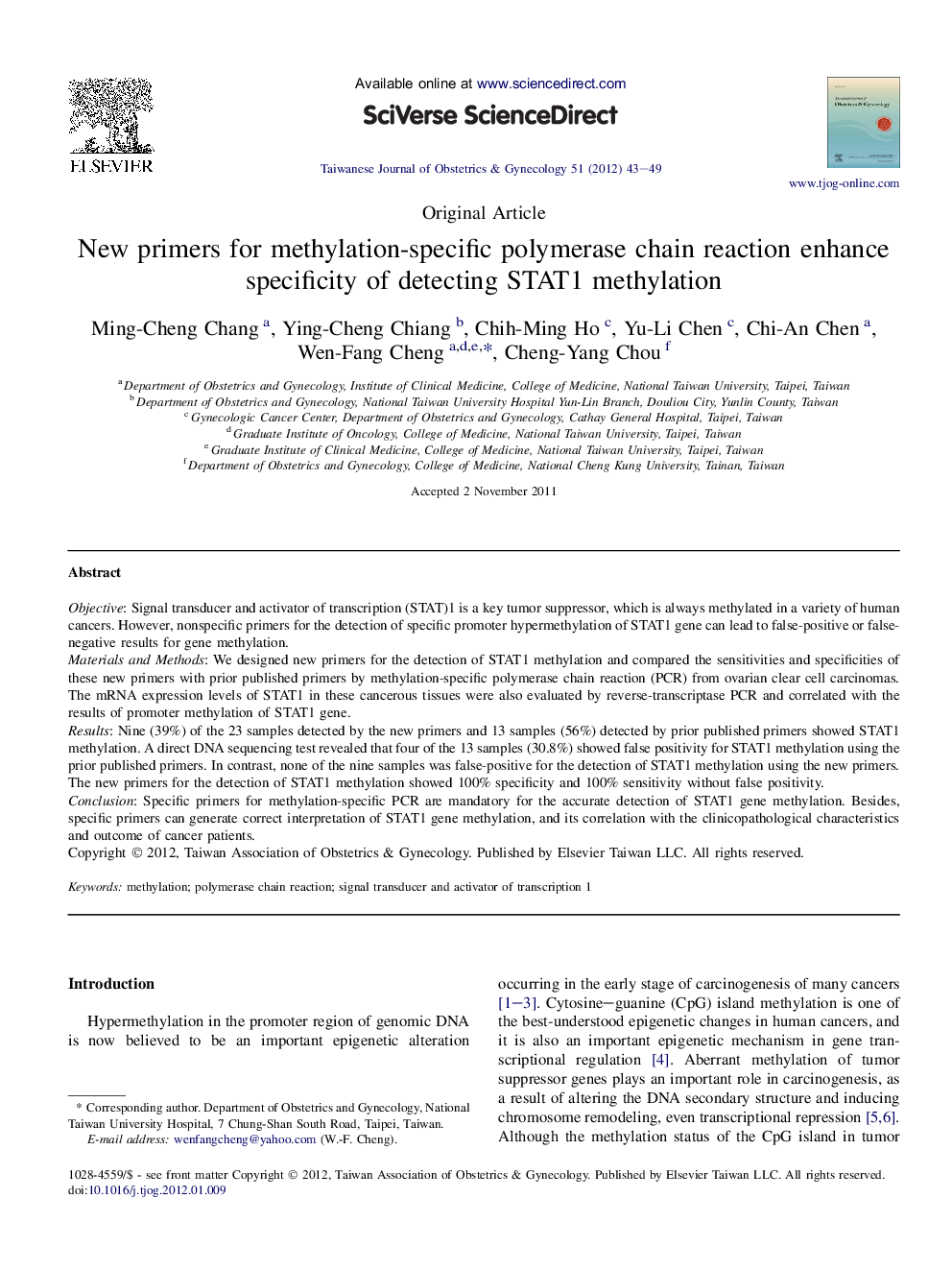 New primers for methylation-specific polymerase chain reaction enhance specificity of detecting STAT1 methylation