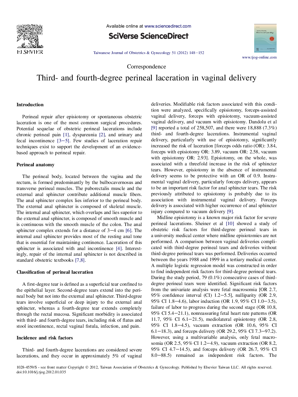 Third- and fourth-degree perineal laceration in vaginal delivery