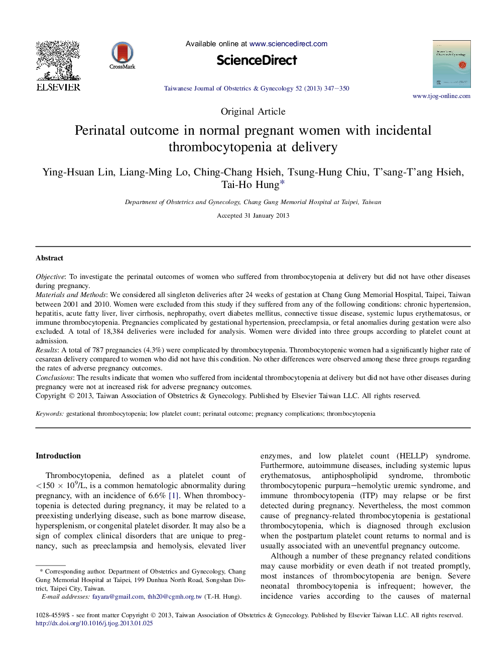 Perinatal outcome in normal pregnant women with incidental thrombocytopenia at delivery