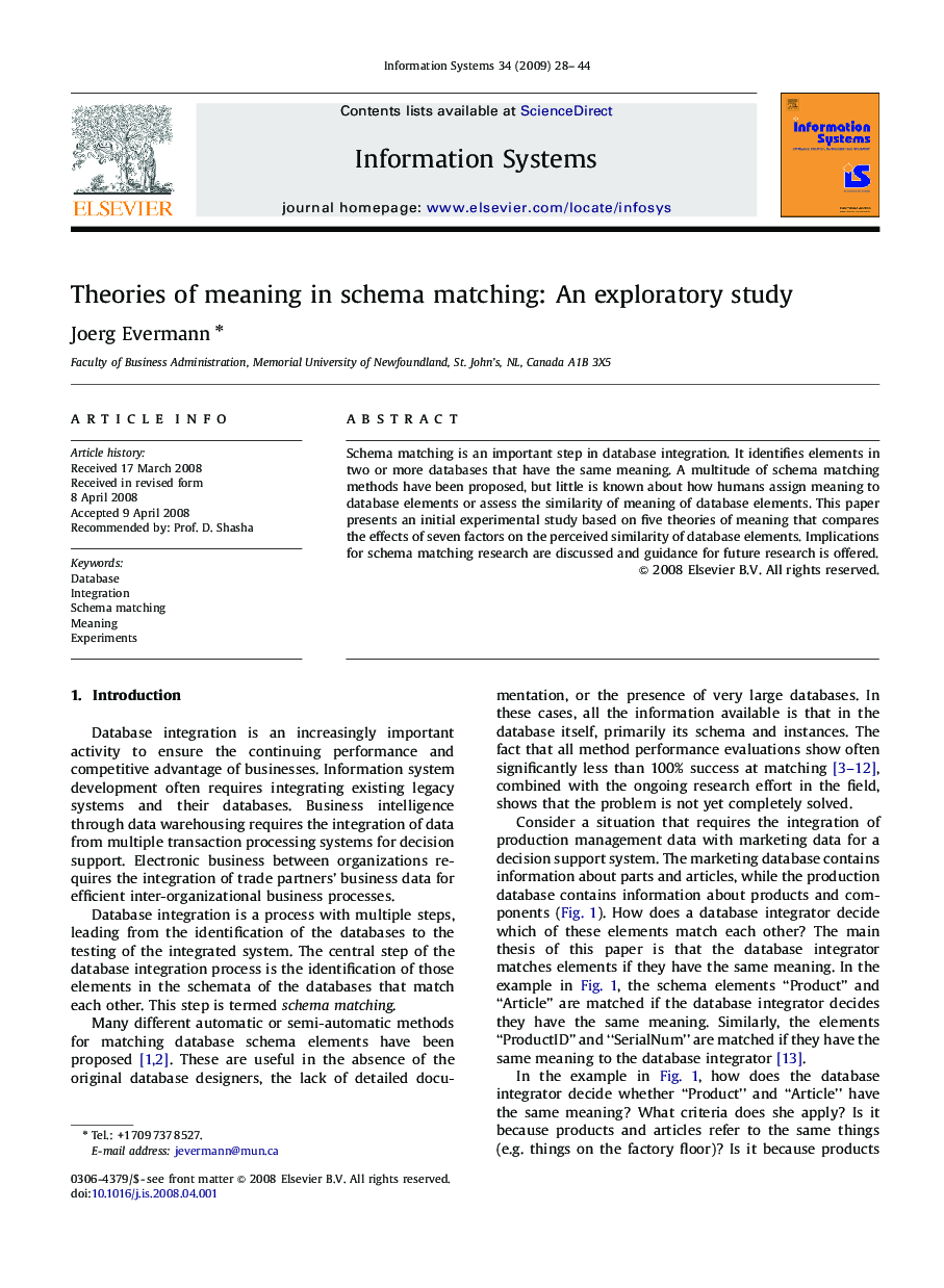 Theories of meaning in schema matching: An exploratory study