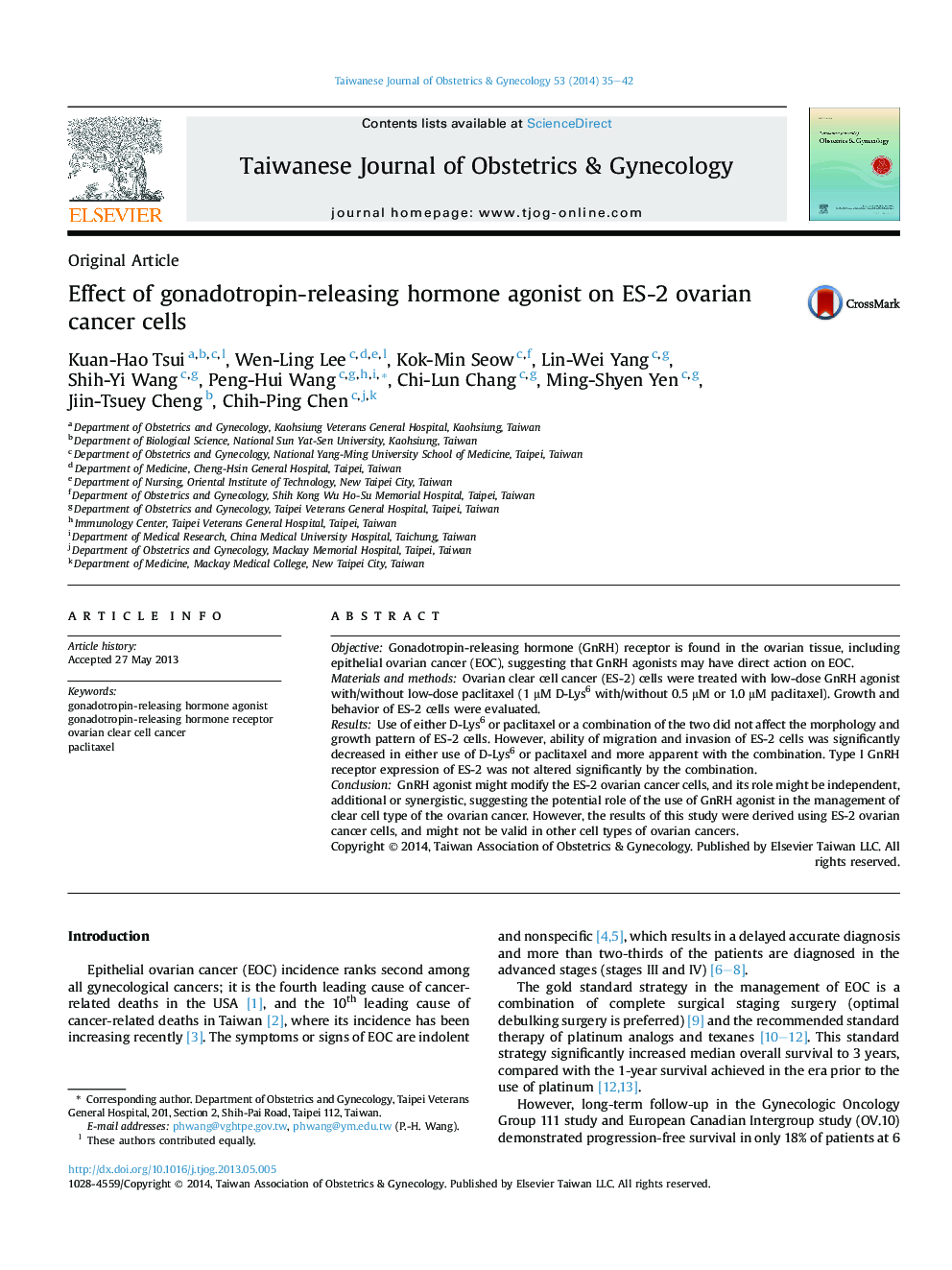 Effect of gonadotropin-releasing hormone agonist on ES-2 ovarian cancer cells