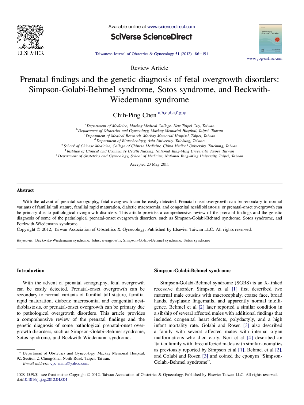 Prenatal findings and the genetic diagnosis of fetal overgrowth disorders: Simpson-Golabi-Behmel syndrome, Sotos syndrome, and Beckwith-Wiedemann syndrome