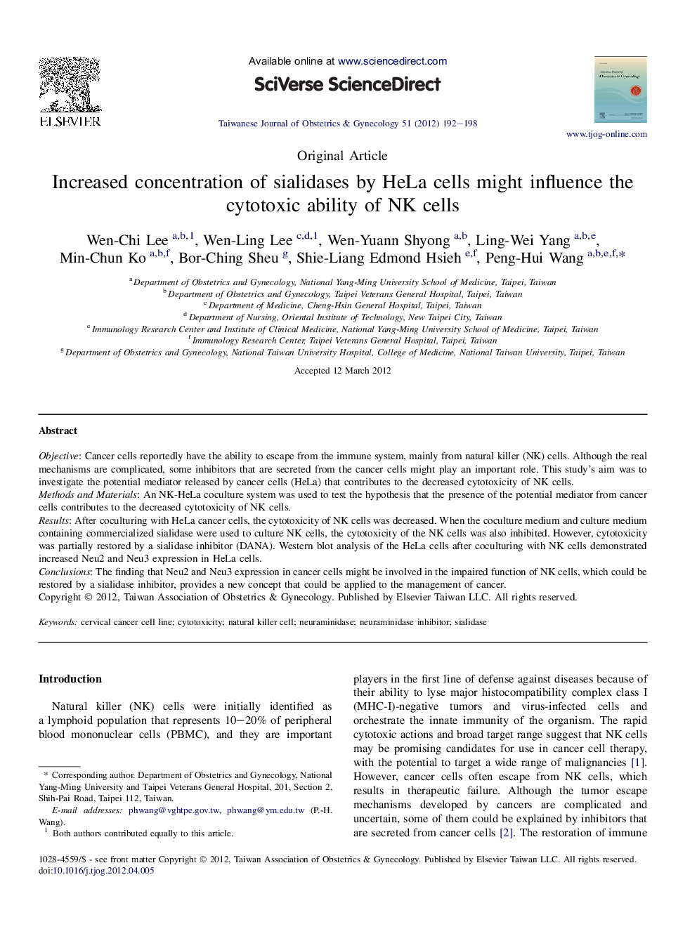 Increased concentration of sialidases by HeLa cells might influence the cytotoxic ability of NK cells