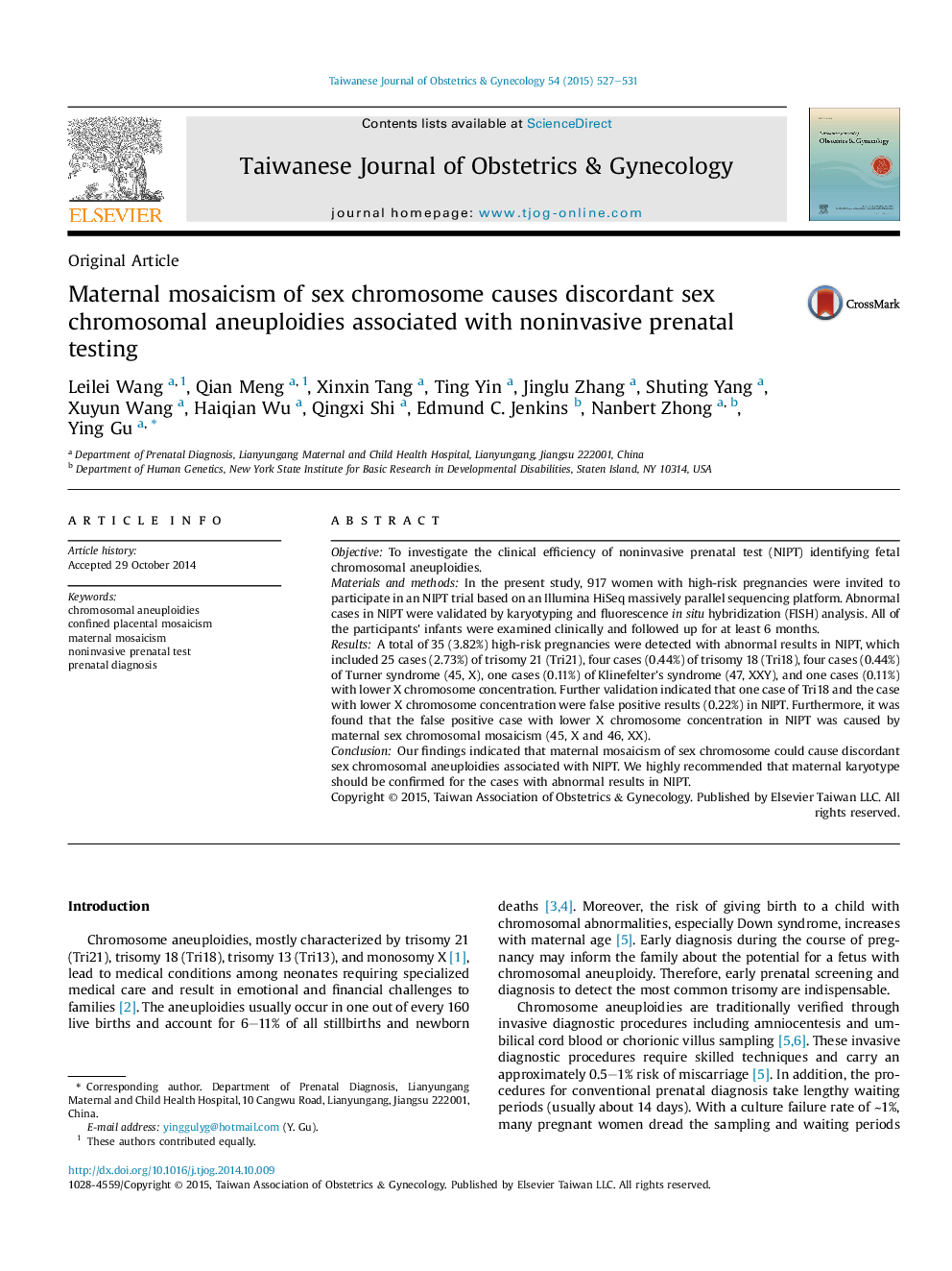 Maternal mosaicism of sex chromosome causes discordant sex chromosomal aneuploidies associated with noninvasive prenatal testing