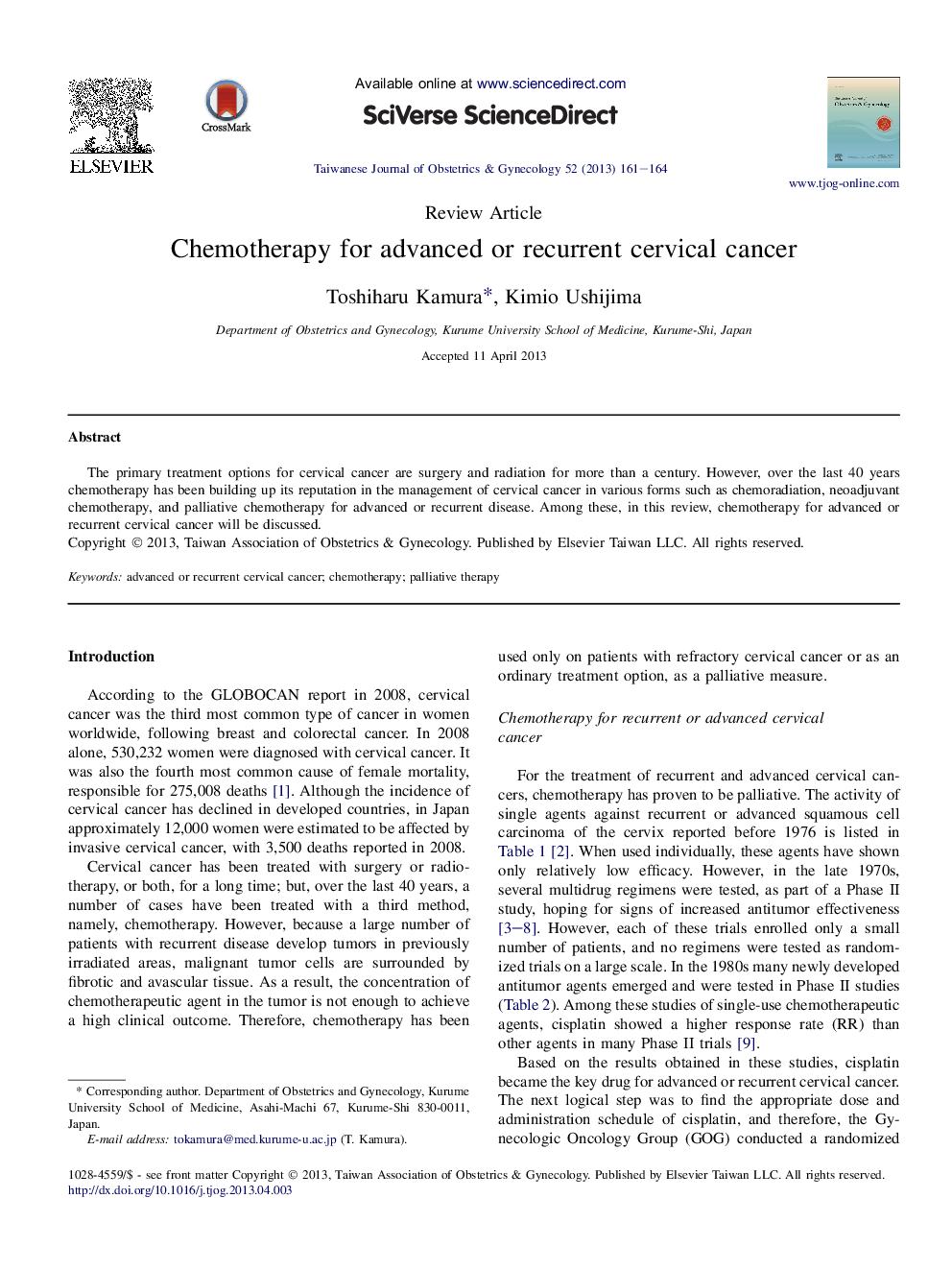 Chemotherapy for advanced or recurrent cervical cancer