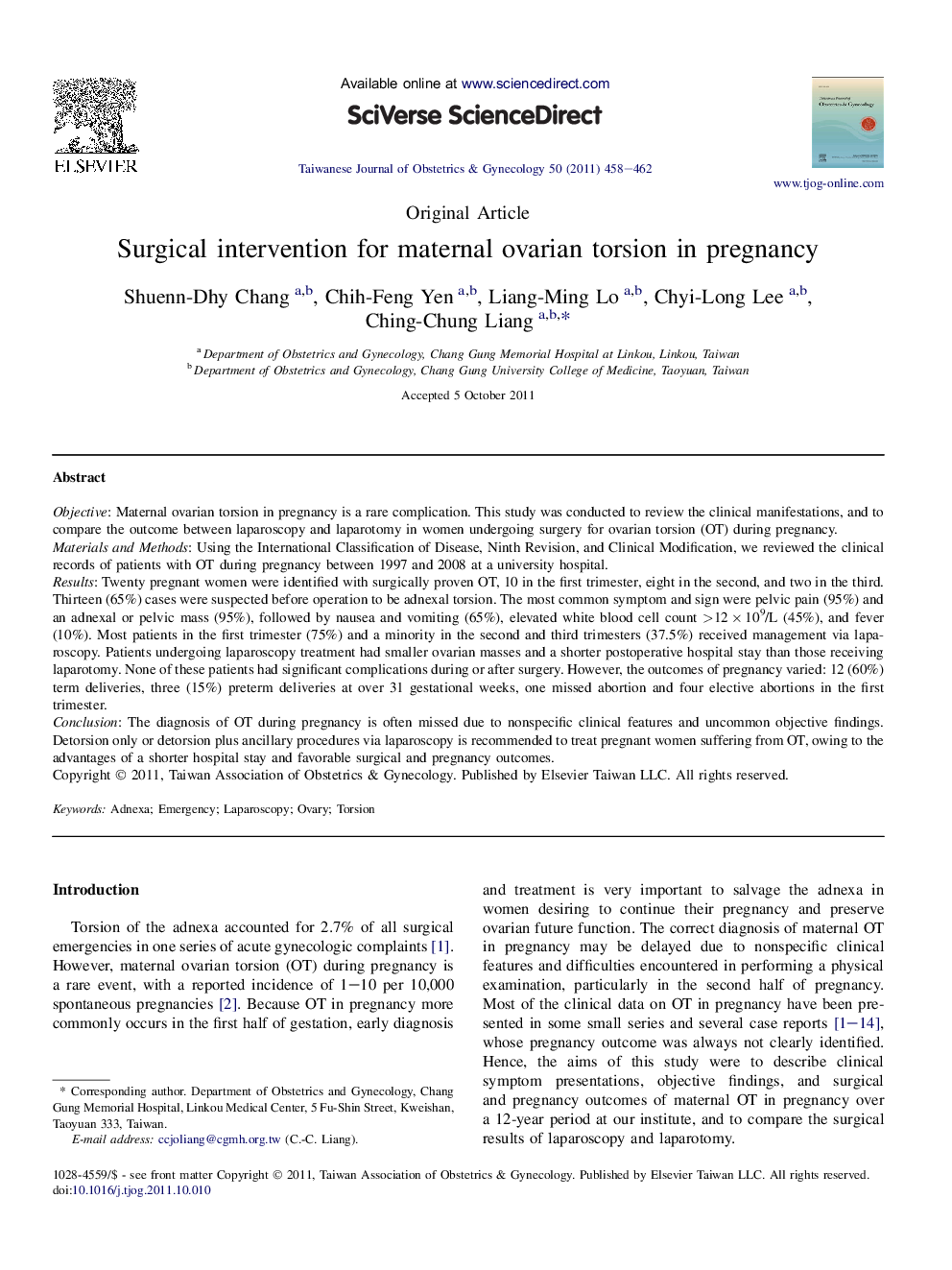 Surgical intervention for maternal ovarian torsion in pregnancy