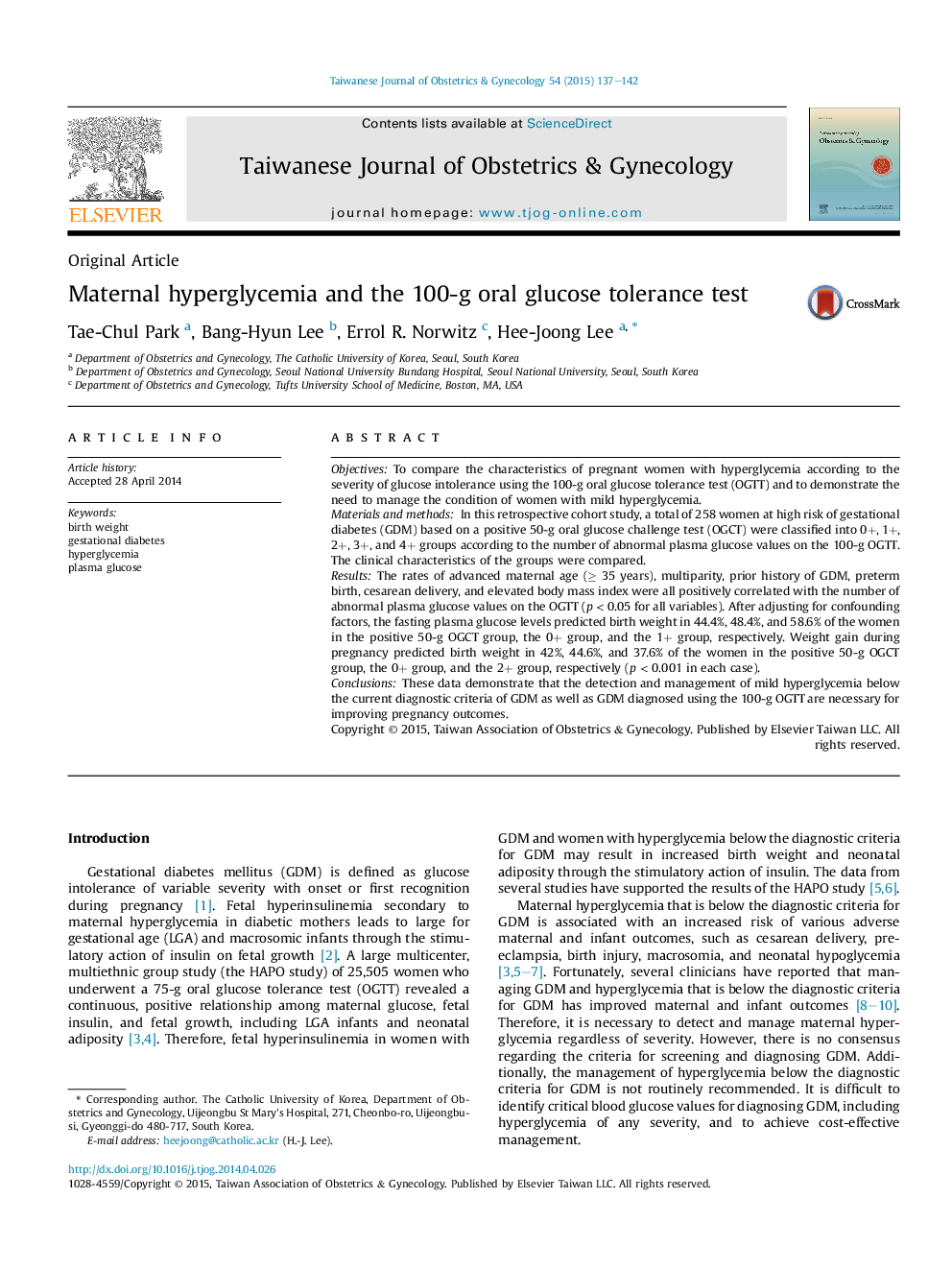 Maternal hyperglycemia and the 100-g oral glucose tolerance test