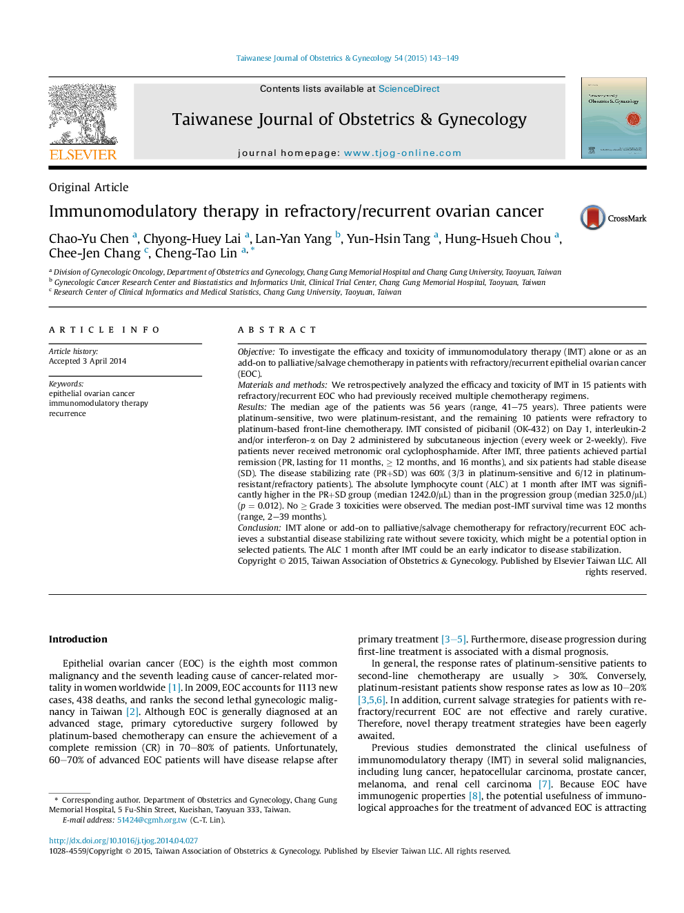 Immunomodulatory therapy in refractory/recurrent ovarian cancer