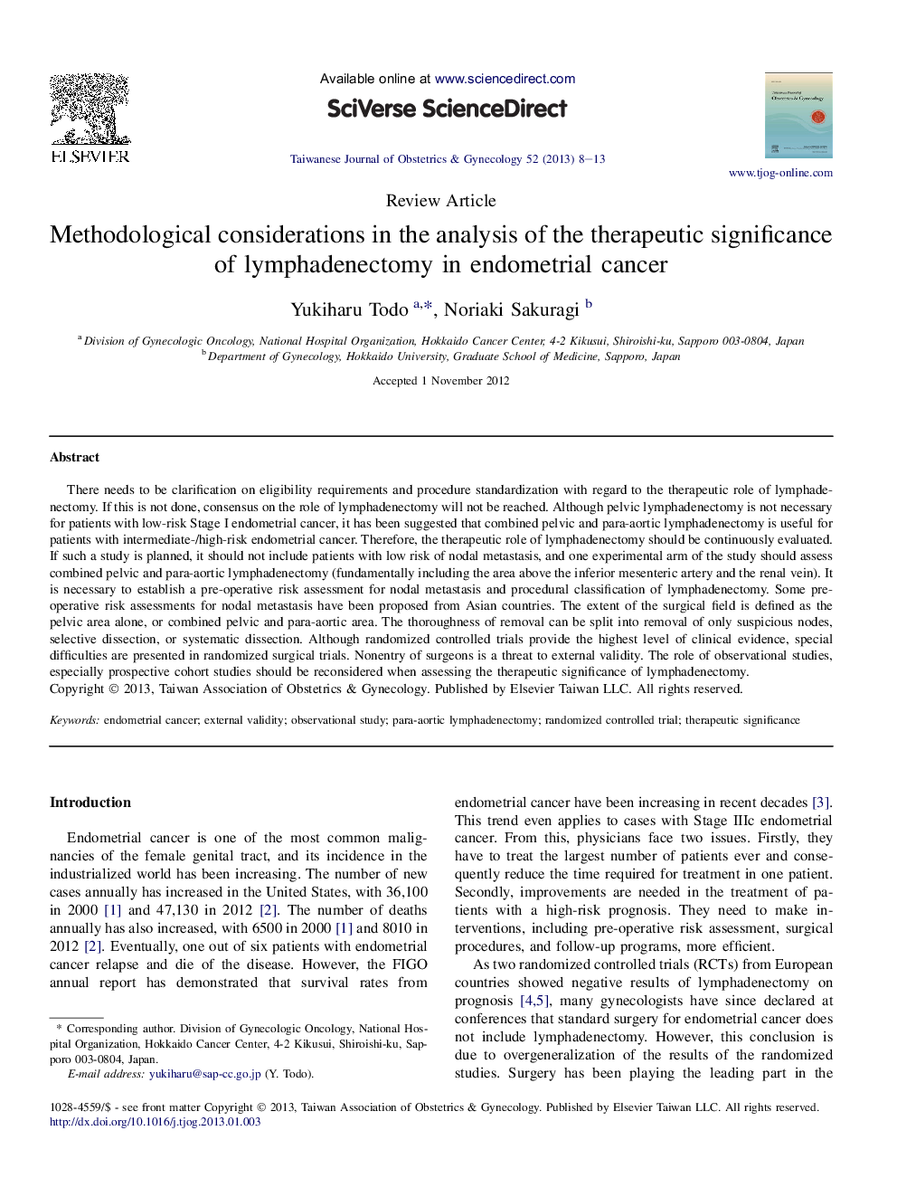 Methodological considerations in the analysis of the therapeutic significance of lymphadenectomy in endometrial cancer