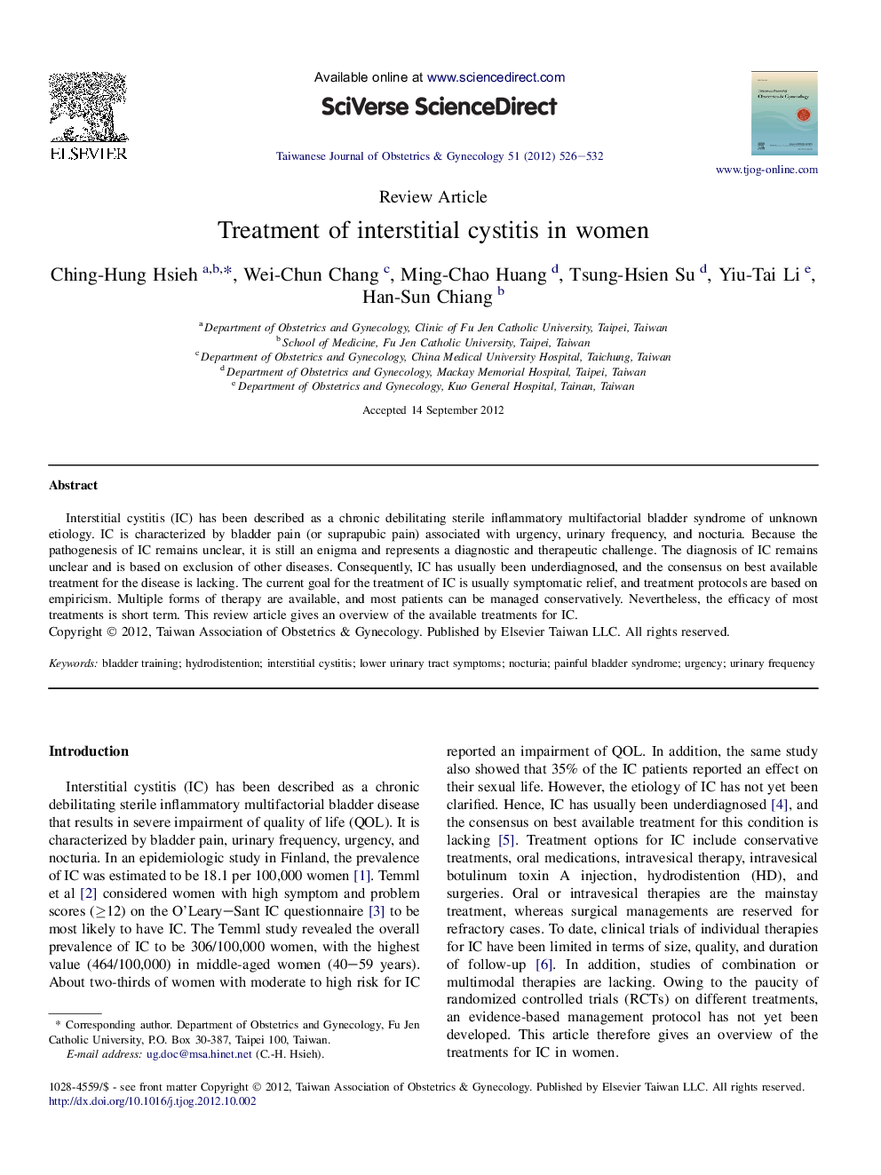 Treatment of interstitial cystitis in women