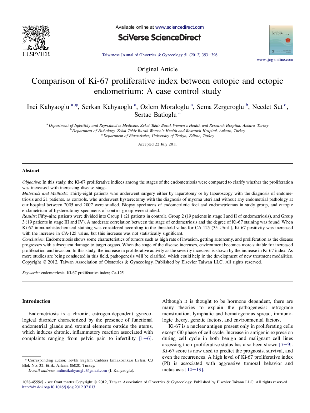 Comparison of Ki-67 proliferative index between eutopic and ectopic endometrium: A case control study