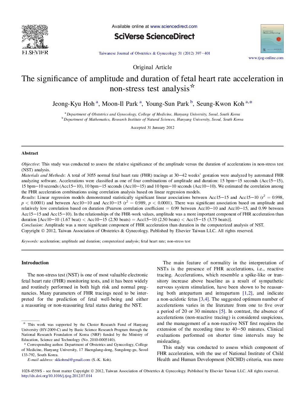 The significance of amplitude and duration of fetal heart rate acceleration in non-stress test analysis 