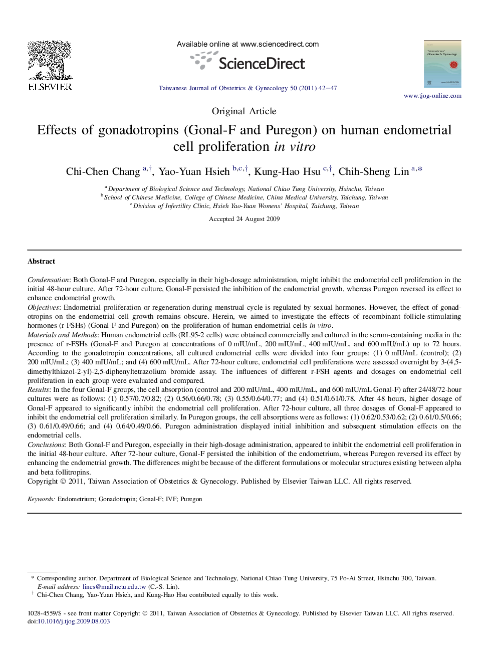 Effects of gonadotropins (Gonal-F and Puregon) on human endometrial cell proliferation in vitro