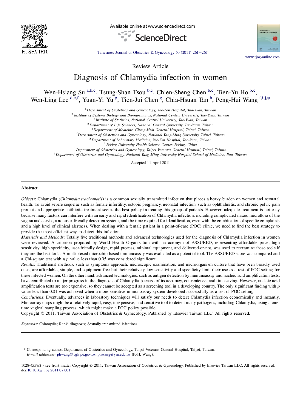 Diagnosis of Chlamydia infection in women