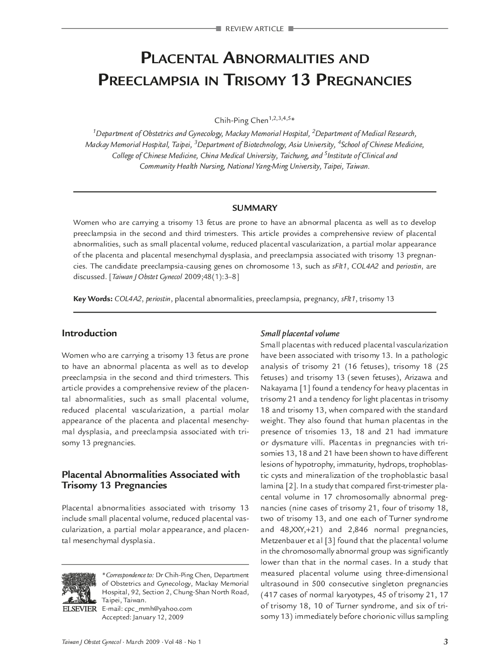 Placental Abnormalities and Preeclampsia in Trisomy 13 Pregnancies