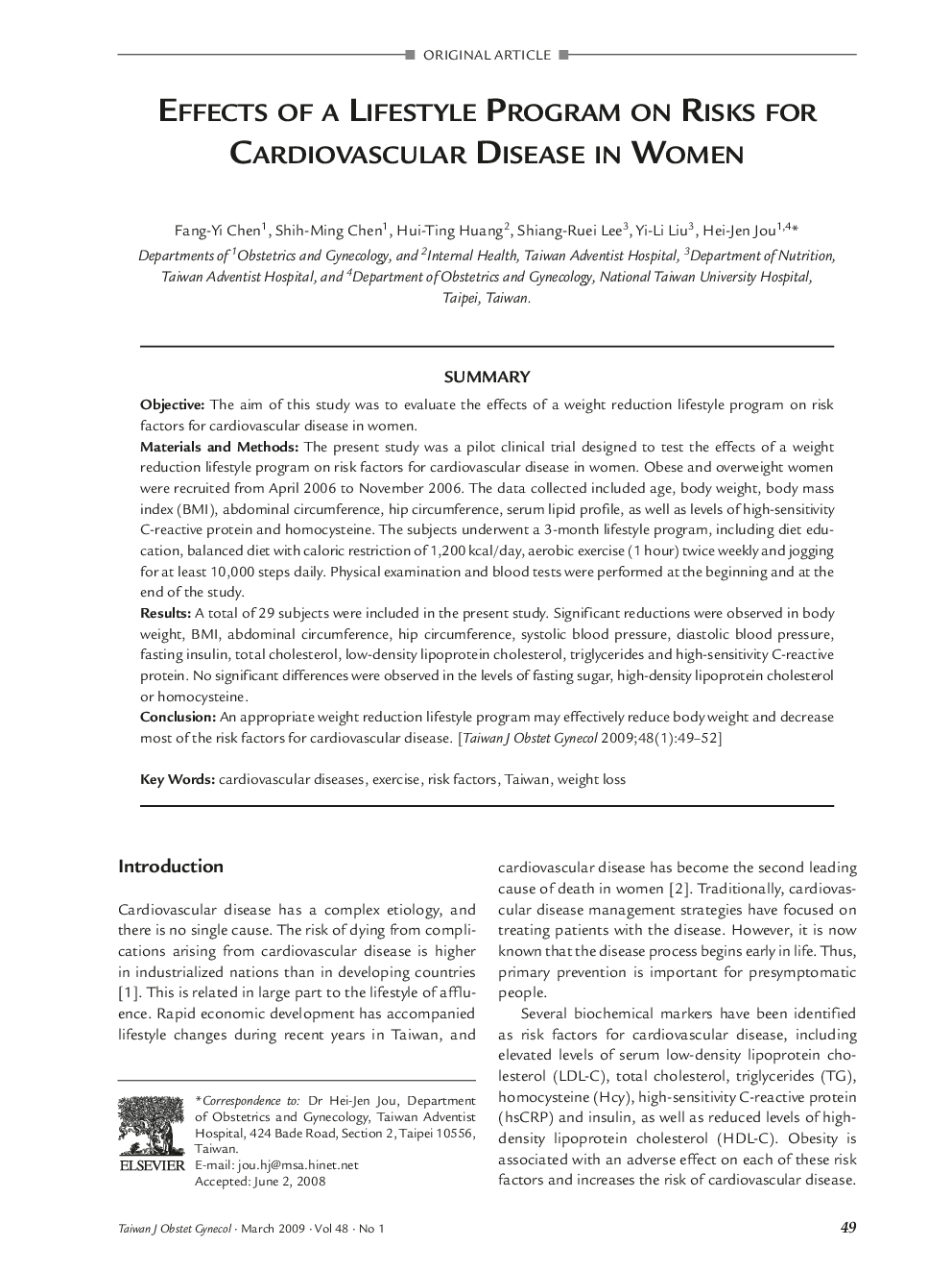 Effects of a Lifestyle Program on Risks for Cardiovascular Disease in Women