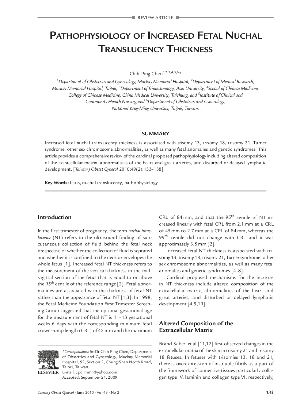 Pathophysiology of Increased Fetal Nuchal Translucency Thickness