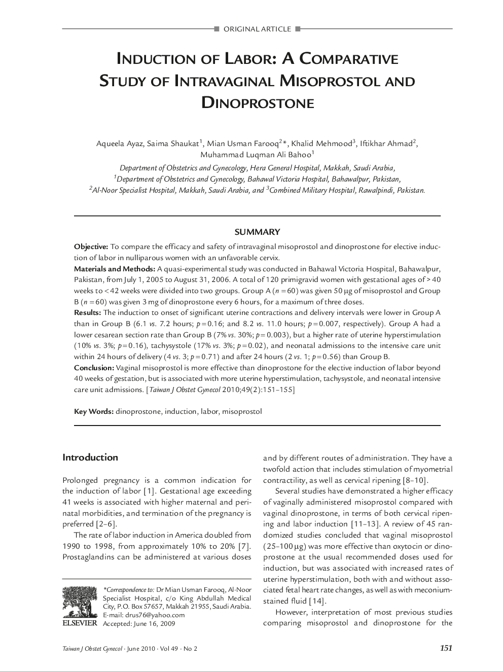 Induction of Labor: A Comparative Study of Intravaginal Misoprostol and Dinoprostone