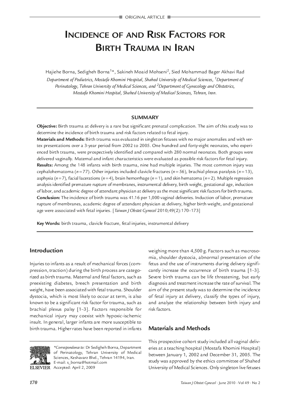 Incidence of and Risk Factors for Birth Trauma in Iran