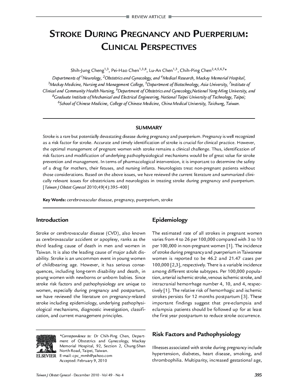 Stroke During Pregnancy and Puerperium: Clinical Perspectives