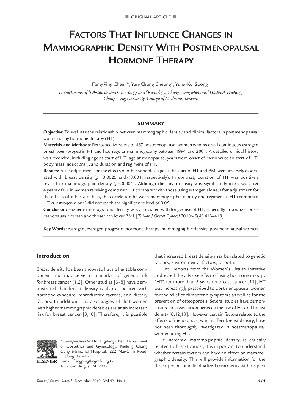 Factors That Influence Changes in Mammographic Density With Postmenopausal Hormone Therapy