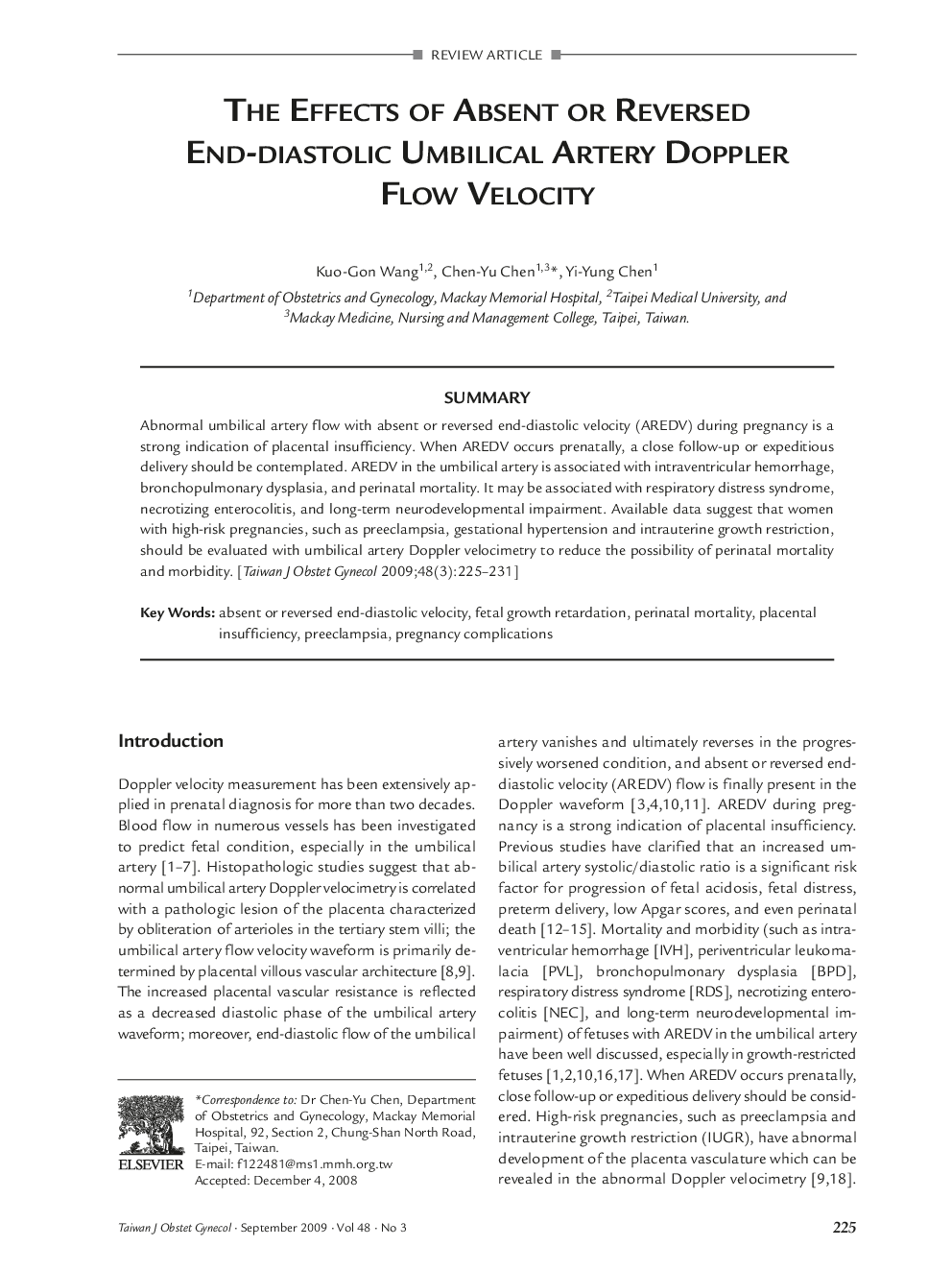 The Effects of Absent or Reversed End-diastolic Umbilical Artery Doppler Flow Velocity